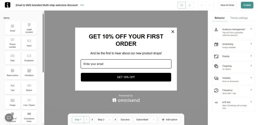 omnisend signup forms builder review